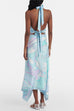 Mixiedress Printed Halter Tie Knot Backless Top and Irregular Hem Maxi Skirt Set