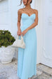 Mixiedress Strapless V Neck Corset Pleated Maxi Dress