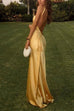 Mixiedress One Shoulder Open Back Tie Knot Satin Maxi Dress