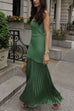 U Neck Sleeveless Pleated Splice Maxi Dress