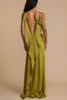 Mixiedress High Slit Back Drape Cascading Satin Maxi Cami Dress