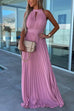 Mixiedress Halter Sleeveless Waisted Maxi Pleated Party Dress
