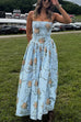 Mixiedress Spaghetti Strap Waisted Floral Print A-line Maxi Dress