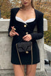 Mixiedress Color Block Long Sleeves Button Down Mini Dress