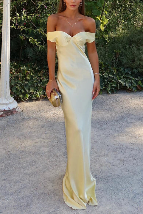 Mixiedress Off Shoulder Backless Cut Out Satin Maxi Dress