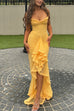 Mixiedress Spaghetti Strap Frill Trim Draped Slit Maxi Dress