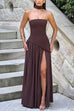 Mixiedress Strapless Back Lace-up High Slit Splice Maxi Dress