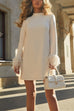 Mixiedress Mockneck Feather Trim Long Sleeves Mini Dress