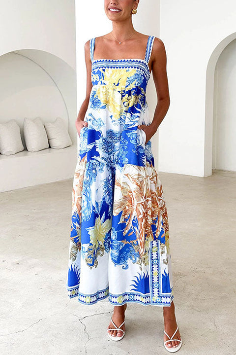 Mixiedress Pocketed Side Slit Printed Maxi Cami Dress