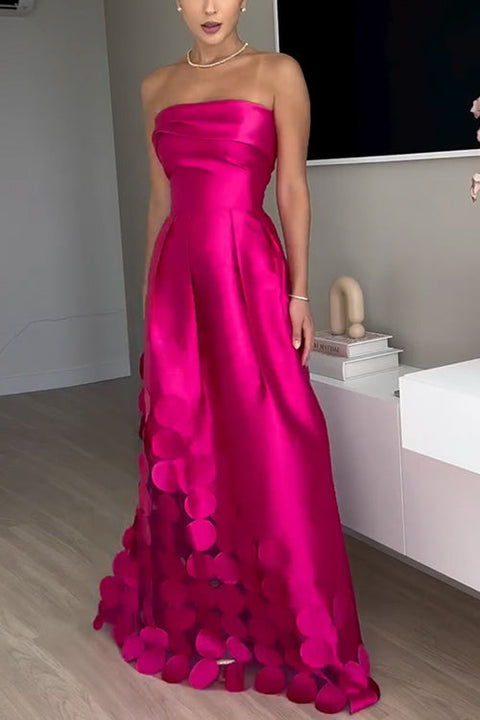 Mixiedress Strapless Waisted Polka Dot Applique Maxi Party Dress