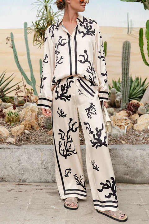 Mixiedress Wide Leg Reef Print Satin Pants