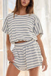 Mixiedress Striped Short Sleeves Crop Top and Elastic Waist Pocketed Shorts Set