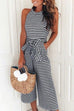 Mixiedress Casual Sleeveless Striped Bow-Knot Wide Leg Jumpsuit