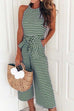 Mixiedress Casual Sleeveless Striped Bow-Knot Wide Leg Jumpsuit