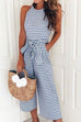 Mixiedress Casual Sleeveless Striped Bow-Knot Wide Leg Jumpsuit