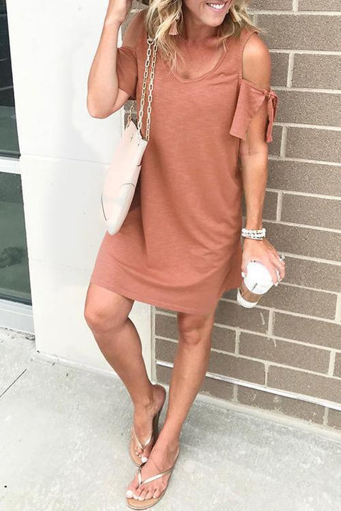 Mixiedress V Neck Cold Shoulder Short Sleeve Dress