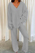 Mixiedress V Neck Batwing Sleeve Top and Straight Leg Pants Loungewear Set
