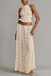 Mixiedress Frilled Halter Open Back Crop Top and Pleated Maxi Skirt Set
