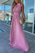 Mixiedress Halter Sleeveless Waisted Maxi Pleated Party Dress