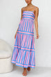 Mixiedress Spaghetti Strap Ruffle Tiered Color Block Striped Maxi Dress