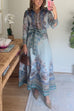 Long Sleeves Button Down Unique Print Blouse Shirt