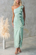 Mixiedress One Shoulder Slit Ruched Ruffle Mesh Maxi Dress