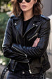 Mixiedress Vintage Lapel Zip Up Faux Leather Moto Jacket