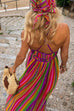 Mixiedress V Neck Backless Rainbow Stripes Cami Maxi Holiday Dress