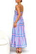 Mixiedress Spaghetti Strap Ruffle Tiered Color Block Striped Maxi Dress