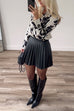 Mixiedress Buttons Faux Leather Pleated Mini Skirt