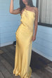 Mixiedress One Shoulder Open Back Tie Knot Satin Maxi Dress