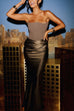 Mixiedress Strapless Patchwork Satin Bodycon Maxi Party Dress