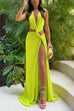 Mixiedress V Neck Knot Front Cut Out High Slit Sleeveless Maxi Dress