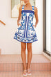 Mixiedress Back Criss Cross Sleeveless Printed Mini Dress