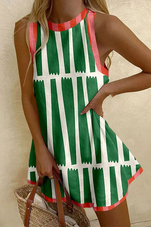 Mixiedress Round Neck Color Block Striped Mini Tank Dress