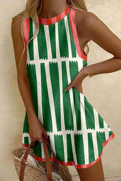 Mixiedress Round Neck Color Block Striped Mini Tank Dress