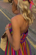 Mixiedress V Neck Backless Rainbow Stripes Cami Maxi Holiday Dress