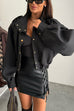 High Rise Lace-up Slit Faux Leather Mini Skirt