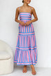 Mixiedress Spaghetti Strap Tiered Color Block Striped Maxi Dress