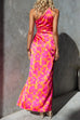One Shoulder Ruched Cut Out High Slit Printed Maxi Dress
