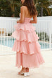 Mixiedress Strapless Empire Waist Ruffle Layered Maxi Dress