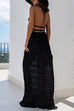 Mixiedress Frilled Halter Open Back Crop Top and Pleated Maxi Skirt Set