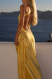 Mixiedress One Shoulder Open Back Tie Knot Satin Maxi Dress
