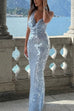 Mixiedress Halter Cowl Neck Open Back Sequin Maxi Party Dress