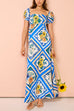 Mixiedress Square Collar Puff Sleeves High Waist Floral Print Maxi Dress
