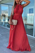 Mixiedress Halter Sleeveless Waisted Maxi Pleated Party Dress