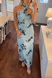 Mixiedress Halter Sleeveless Floral Print Mesh Maxi Dress