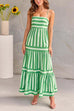 Mixiedress Spaghetti Strap Ruffle Tiered Color Block Striped Maxi Dress