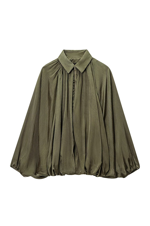 Mixiedress Lapel Batwing Sleeves Zip Up Bomber Jacket