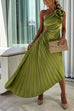 Mixiedress 3D Rose One Shoulder Cut Out Waist Asymmetric Hem Pleated Maxi Dress
